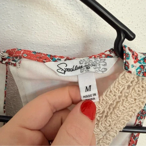 Speechless Teal and Coral Patterned Crochet Mini Dress - Picture 8 of 9